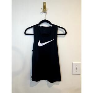 Nike Dri Fit Tank Top Black Swoosh Workout Gym Running Athletic Top